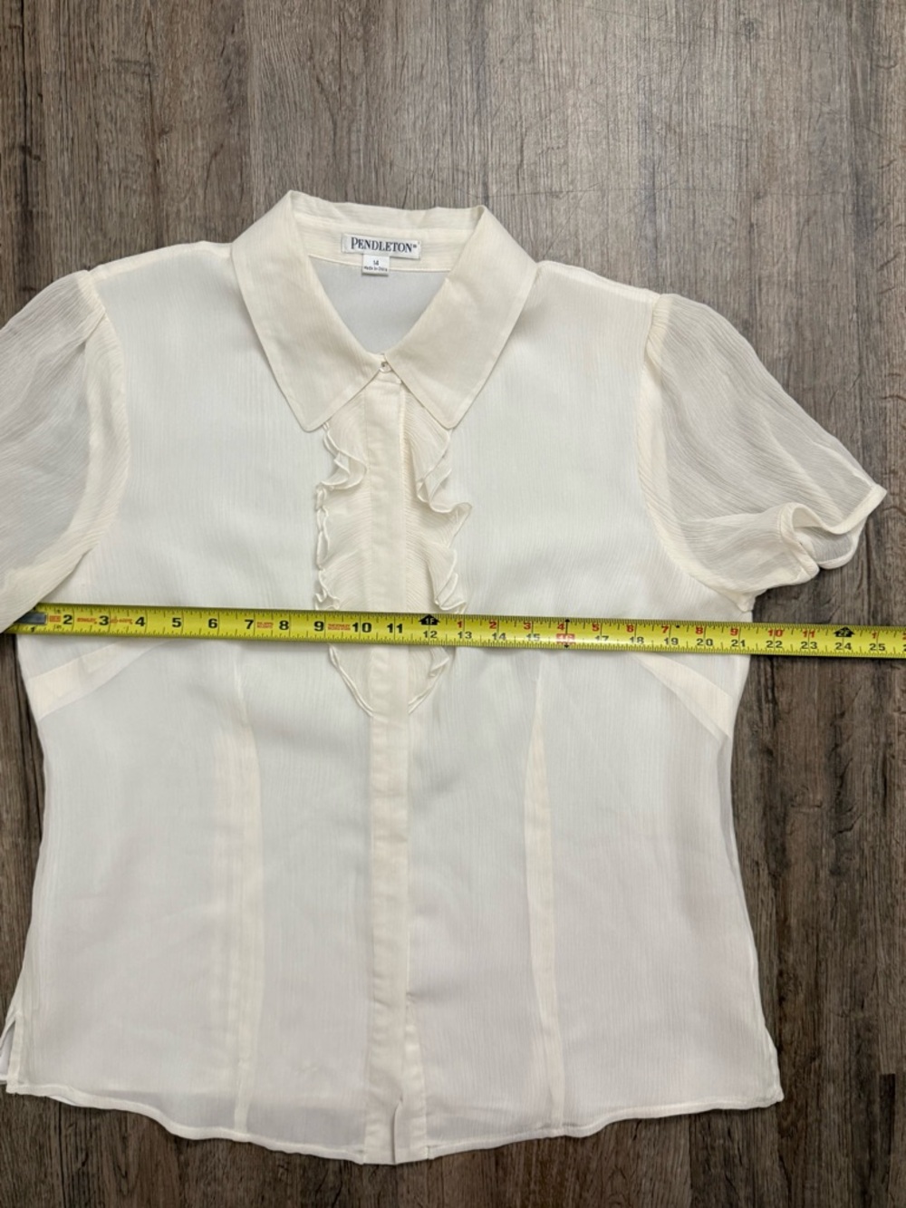 Pendleton • Silk Ivory Ruffle Neck Blouse - Picture 9 of 10